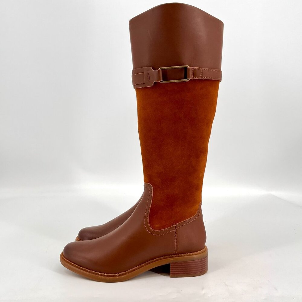 Clarks Women's Collection Maye Carly Tall Riding  Boots Size 7.5 M - Tan Leather - Picture 4 of 8